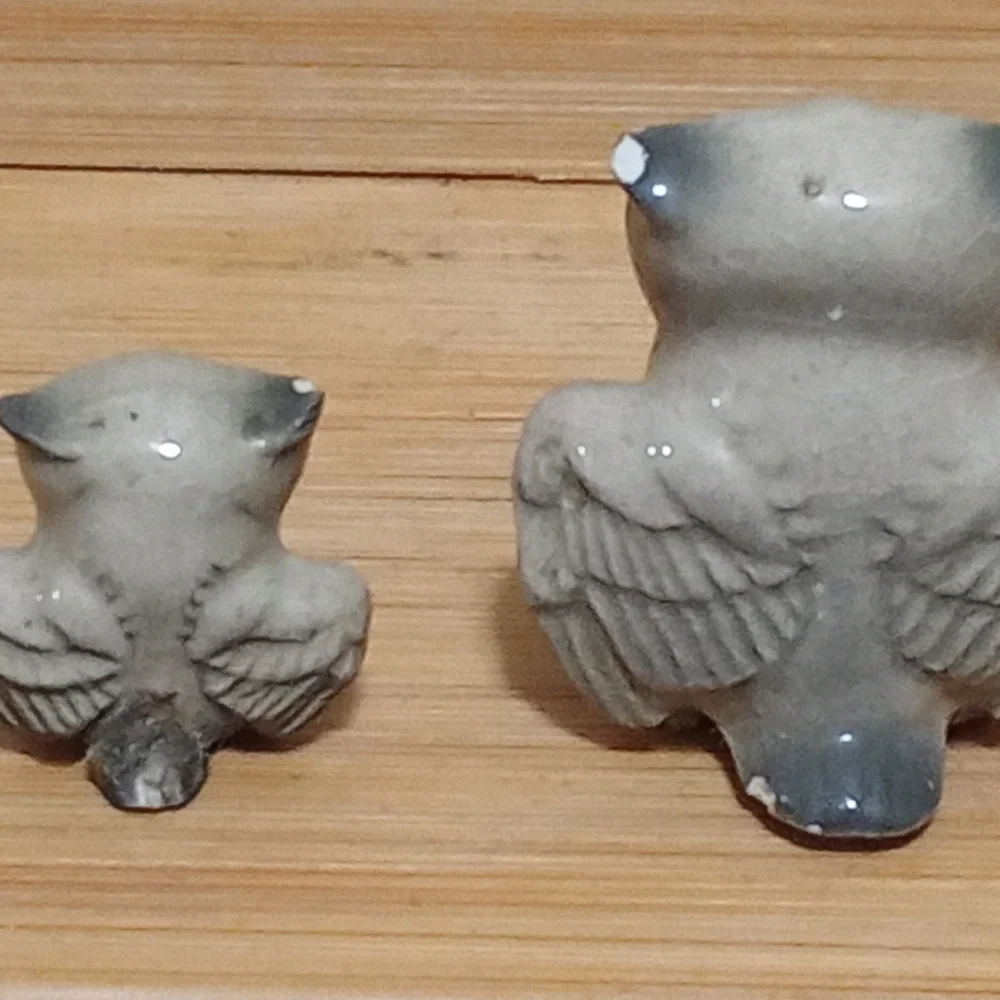 BONE CHINA Owl Figurine Pair - Gray with Yellow Eyes